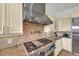 Close up image of the stainless steel stove top with detailed backsplash at 550 Yardarm Ln, Longboat Key, FL 34228