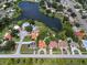 Aerial view of neighborhood showcasing the property, streets, nearby lake and mature landscaping at 2098 35Th N St, St Petersburg, FL 33713