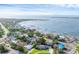An aerial view of a coastal neighborhood with waterfront homes, docks, and lush greenery at 7416 Riverview Dr, Bradenton, FL 34209