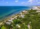 Stunning aerial view showcasing beachfront homes along the coastline with turquoise waters and lush greenery at 7314 Point Of Rocks Rd, Sarasota, FL 34242