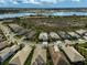 Aerial view of a luxury neighborhood showcasing beautiful homes, lush landscaping, and a serene lake backdrop at 8261 Grande Shores Dr, Sarasota, FL 34240