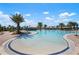 Large community pool surrounded by lounge chairs, umbrellas, and palm trees on a sunny day at 14369 Eagle Branch Dr, Nokomis, FL 34275