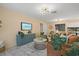 Well-lit living room featuring chic furnishings, a large flat-screen TV, and stylish decor for comfortable living at 424 Cezanne Dr, Osprey, FL 34229