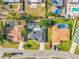 Wide aerial view of the property, highlighting the backyard pool, lush landscaping, and neighborhood at 7507 3Rd Nw Ave, Bradenton, FL 34209