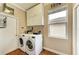 Well-equipped laundry room with window and modern washer and dryer units at 223 Heritage Isles Way, Bradenton, FL 34212
