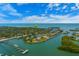 Aerial view showcasing waterfront homes with docks and access to the ocean at 121 Holly Ave, Sarasota, FL 34243