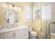 Stylish bathroom with a modern vanity, sleek fixtures, and glass shower at 12917 42Nd W Ter, Cortez, FL 34215