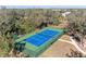 Aerial view of a tennis court enclosed by a fence and surrounded by trees and a walkway at 20032 Sancraft Ave, Port Charlotte, FL 33954