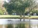 Picturesque golf course with golfers and golf carts by a calm pond at 7619 Teal Trace, Bradenton, FL 34203