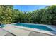 Sparkling swimming pool surrounded by lush tropical landscaping, offering a private backyard oasis at 2434 Wood St, Sarasota, FL 34237