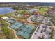 Stunning aerial view of the tennis courts, pool, golf course, and lush landscaping in this community at 5116 Tivoli Run, Bradenton, FL 34211
