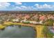 A stunning aerial view overlooking the pond and a community with lush landscaping and well-maintained homes at 5116 Tivoli Run, Bradenton, FL 34211