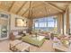 Bright living room with vaulted wood ceiling, comfortable seating, and scenic waterfront view at 8501 Midnight Pass Rd, Sarasota, FL 34242