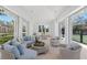 Bright and airy pool house interior with stylish furnishings, a dining area, and views of the lush surroundings at 8501 Midnight Pass Rd, Sarasota, FL 34242