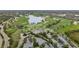 Scenic aerial view of golf course, clubhouse, and surrounding community with ample parking at 15608 Leven Links Pl, Lakewood Ranch, FL 34202