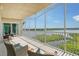 Spacious screened balcony offering serene lake views and comfortable seating arrangements, ideal for relaxation at 10510 Boardwalk Loop # 602, Bradenton, FL 34202