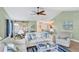 Inviting living room with vaulted ceilings, stylish decor, and a view into the kitchen at 3443 Tallywood Cir # 7061, Sarasota, FL 34237
