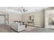 A bright living room with tray ceiling, neutral decor, and wood-look tile at 12029 Perennial Pl, Lakewood Ranch, FL 34211