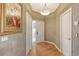 Inviting foyer with hardwood floors and neutral wall colors at 3814 Mira Lago Dr, Sarasota, FL 34238