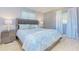 Comfortable bedroom with a king-size bed, light blue bedding, and matching curtains at 4147 Augustine Ave, Sarasota, FL 34231