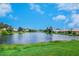 Beautiful view of the lake, seen across green grass and cattails, under a blue sky at 4244 Reflections Pkwy, Sarasota, FL 34233