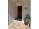 Inviting front entry with a warm-toned door, decorative accents, and lush potted plants at 4553 Linwood St, Sarasota, FL 34232