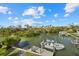 A boat sits at the end of a private dock near lush trees and waterways at 1525 Mallard Ln, Sarasota, FL 34239