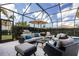 Screened-in lanai featuring an outdoor furniture set and a jacuzzi tub at 4721 Mainsail Drive, Bradenton, FL 34208