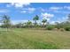 Lush green backyard with palm trees and a view of the golf course at 13816 Messina Loop # 104, Bradenton, FL 34211