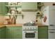 Stylish kitchen boasts green cabinets, wooden countertops, and open shelving at 310 S Osprey Ave, Sarasota, FL 34236