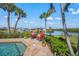 Beautiful backyard featuring a pool, tile patio, and waterfront view at 364 El Greco Dr, Osprey, FL 34229