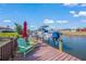 Picturesque dock featuring chairs, an umbrella, and a boat lift overlooking the tranquil waterfront at 364 El Greco Dr, Osprey, FL 34229