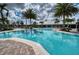 Sparkling community pool surrounded by lush landscaping and palm trees at 7760 Grande Shores Dr, Sarasota, FL 34240