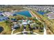 Stunning aerial view of the community amenities, including pool, clubhouse, and pond at 1901 Everson St, Bradenton, FL 34208