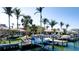 Picturesque waterfront featuring a private boat dock with lift, enhanced by swaying palm trees at 542 67Th St, Holmes Beach, FL 34217
