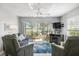 Inviting living room with comfortable seating, ceiling fan, and sliding glass doors to the lanai at 276 Cerromar Way # 60, Venice, FL 34293