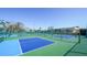 Well-maintained pickleball courts with green and blue surfaces, surrounded by mature trees and landscaping at 5780 Midnight Pass Rd # 303B, Sarasota, FL 34242