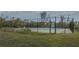 The tennis court is surrounded by mature trees, plants, and green grass in this private community at 741 Hideaway Bay Dr, Longboat Key, FL 34228