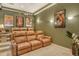 Home theater with reclining leather chairs, a projector, and movie poster art at 1007 3Rd E St, Palmetto, FL 34221