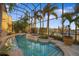 A screened in pool and hot tub is surrounded by palm trees and landscaping at 1007 3Rd E St, Palmetto, FL 34221