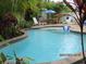 A backyard pool is surrounded by lush tropical landscaping and lounge chairs for relaxing at 5807 De Palmas Ave, Holmes Beach, FL 34217