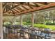 Covered outdoor restaurant seating featuring wood floors, ceiling fans, and gorgeous views of the golf course and lake at 6612 Saint James Xing, University Park, FL 34201