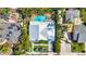 Overhead view of the property, showcasing the pool, roof, landscaped yard, and neighborhood layout at 115 24Th W St, Bradenton, FL 34205