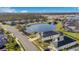 Beautiful aerial view of a neighborhood featuring a pond and well-maintained landscaping under a blue sky at 3831 Creekside Park Dr, Parrish, FL 34219