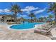 Resort-style pool with sun loungers and palm trees against a bright blue sky, offering a luxurious outdoor experience at 16741 Ellsworth Ave, Bradenton, FL 34202