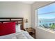 Bedroom showcasing palm tree and ocean views from the window at 435 S Gulfstream Ave # 804, Sarasota, FL 34236