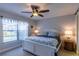 Bright bedroom features a ceiling fan, white wood furniture and coastal accents at 3810 75Th W St # 123, Bradenton, FL 34209