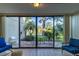 Relaxing lanai with comfortable seating and picturesque views of the landscaped backyard and tranquil lake at 3810 75Th W St # 123, Bradenton, FL 34209