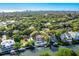 Stunning aerial view of a waterfront property showcasing a pool, boat dock, and lush landscaping at 5236 Siesta Cove Dr, Sarasota, FL 34242