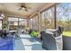 Spacious screened lanai with a seating area, a grill, and views of the landscaped backyard at 9043 39Th Street E Cir, Parrish, FL 34219
